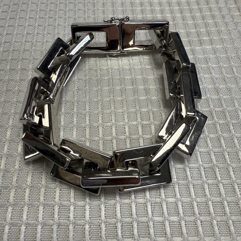 Milor Italy Bronze Chunky Square Link Bracelet Polished Silver‎ Shiny Jewelry
